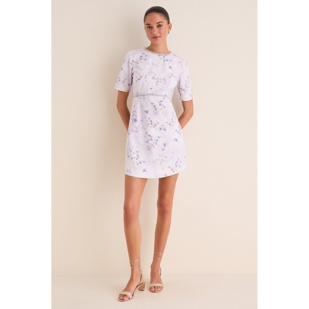 NWT English Factory Tuckernuck Lilac Floral Crystal Embellished Floria Dress  XS